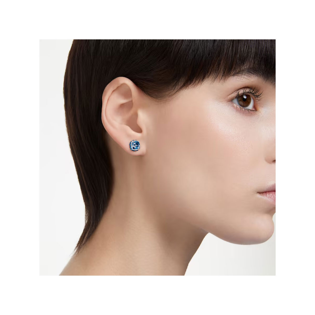 Swarovski Birthstone stud earrings, Square cut, December, Blue, Rhodium plated
